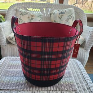 Hallmark Buffalo Plaid Tote Basket - Red and Black - 12.75" Tall - New With Tag
